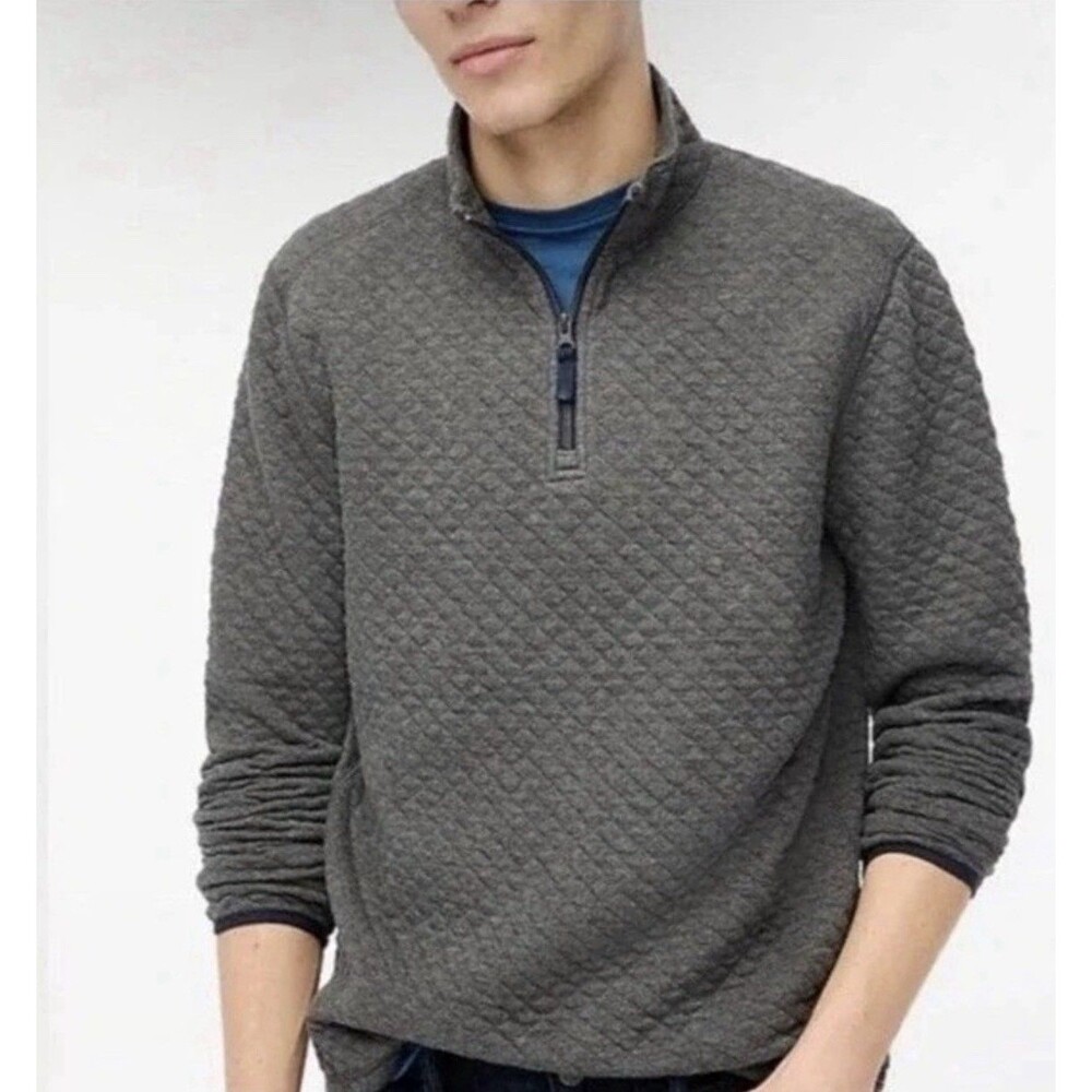 J.Crew Quarter Zip Quilted Pullover Dark Gray Mens Size Medium